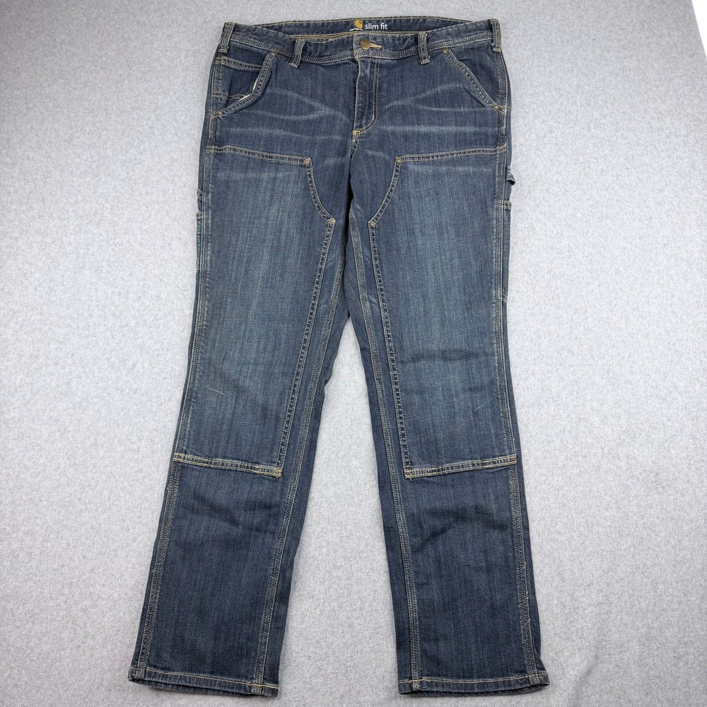 Carhartt Slim Fit Double Front Utility Jeans Womens 12 Short Dark Wash 100654